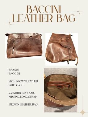Baccini Chestnut Brown Leather Briefcase with Zip Pocket